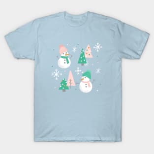 Cozy Snowmen on Mint T-Shirt